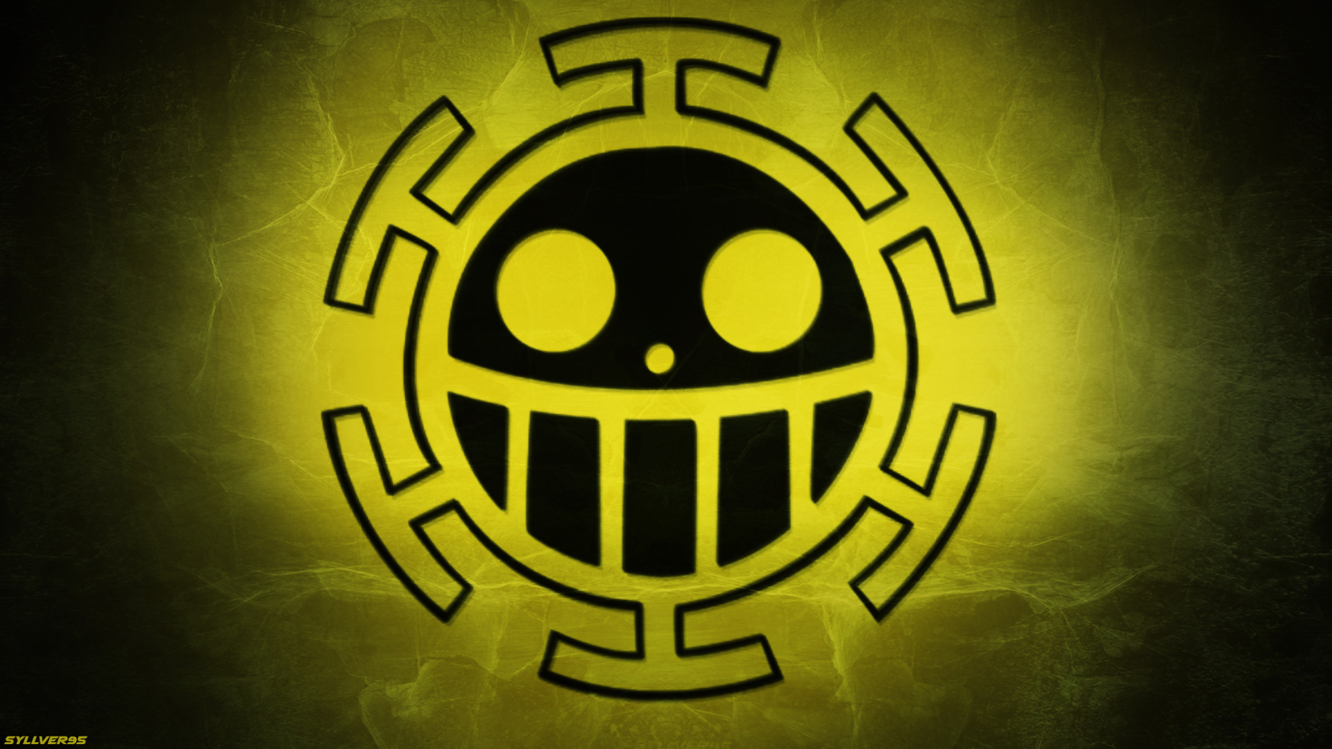 one piece trafalgar law wallpaper,green,yellow,logo,emblem,font