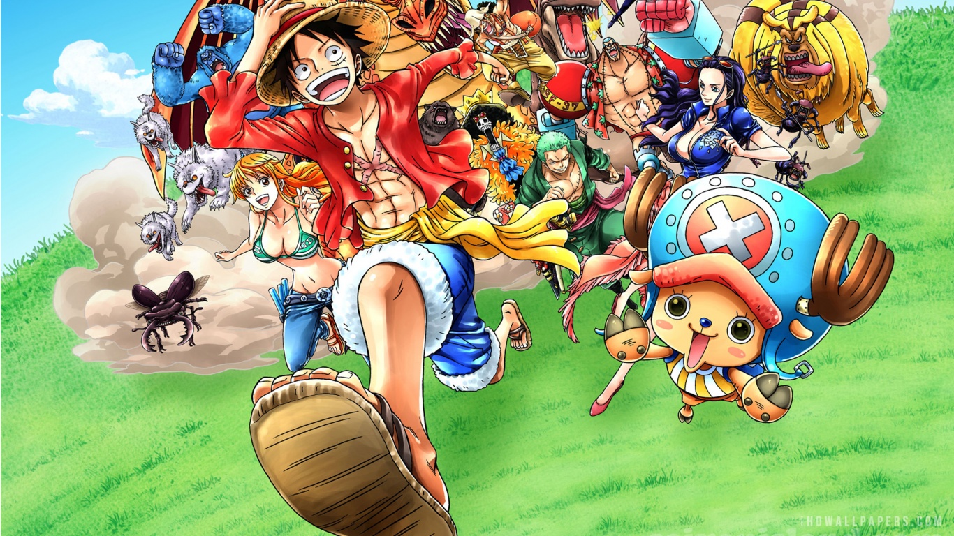 one piece wallpaper 1366x768,animated cartoon,cartoon,illustration,fiction,animation