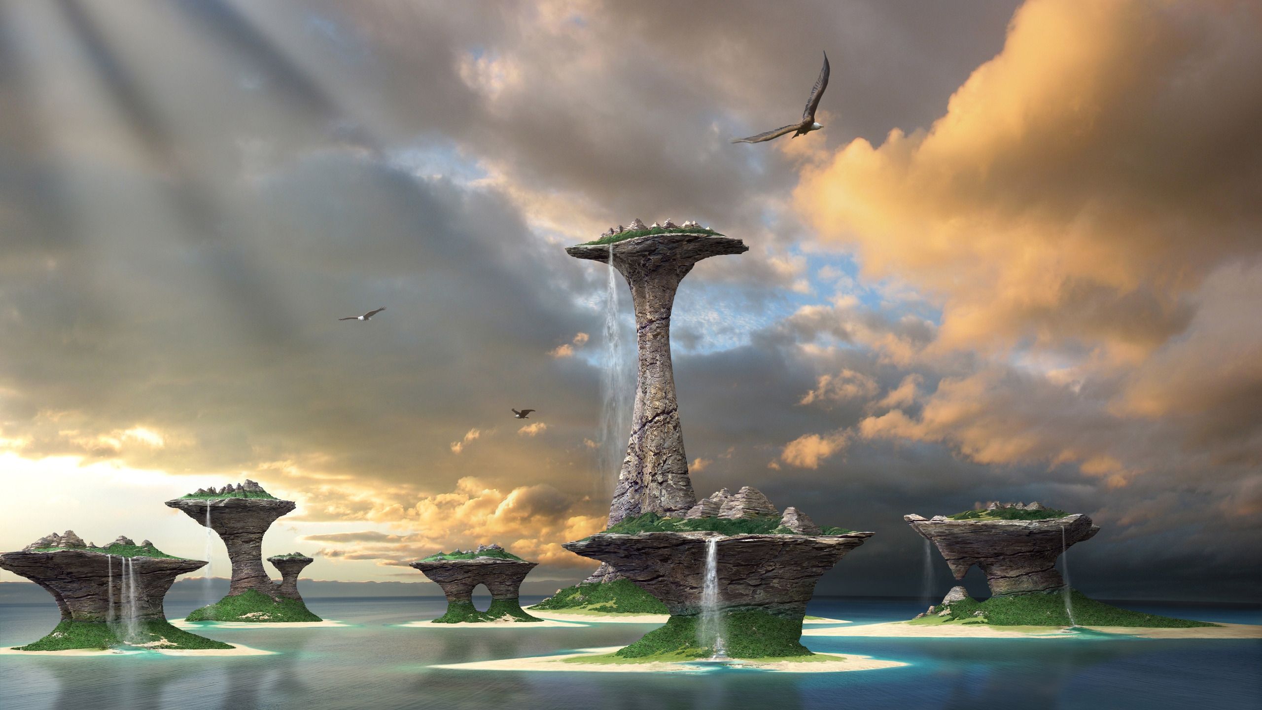 世界最高の3d壁紙,空,自然の風景,水,木,雲