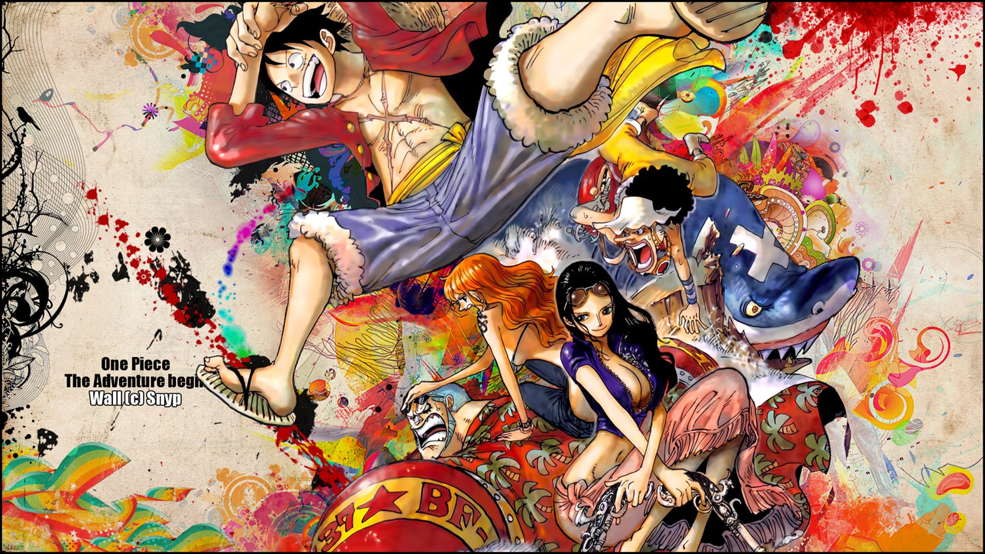 wallpaper hd anime one piece,cartone animato,arte,illustrazione,manifesto,disegno grafico