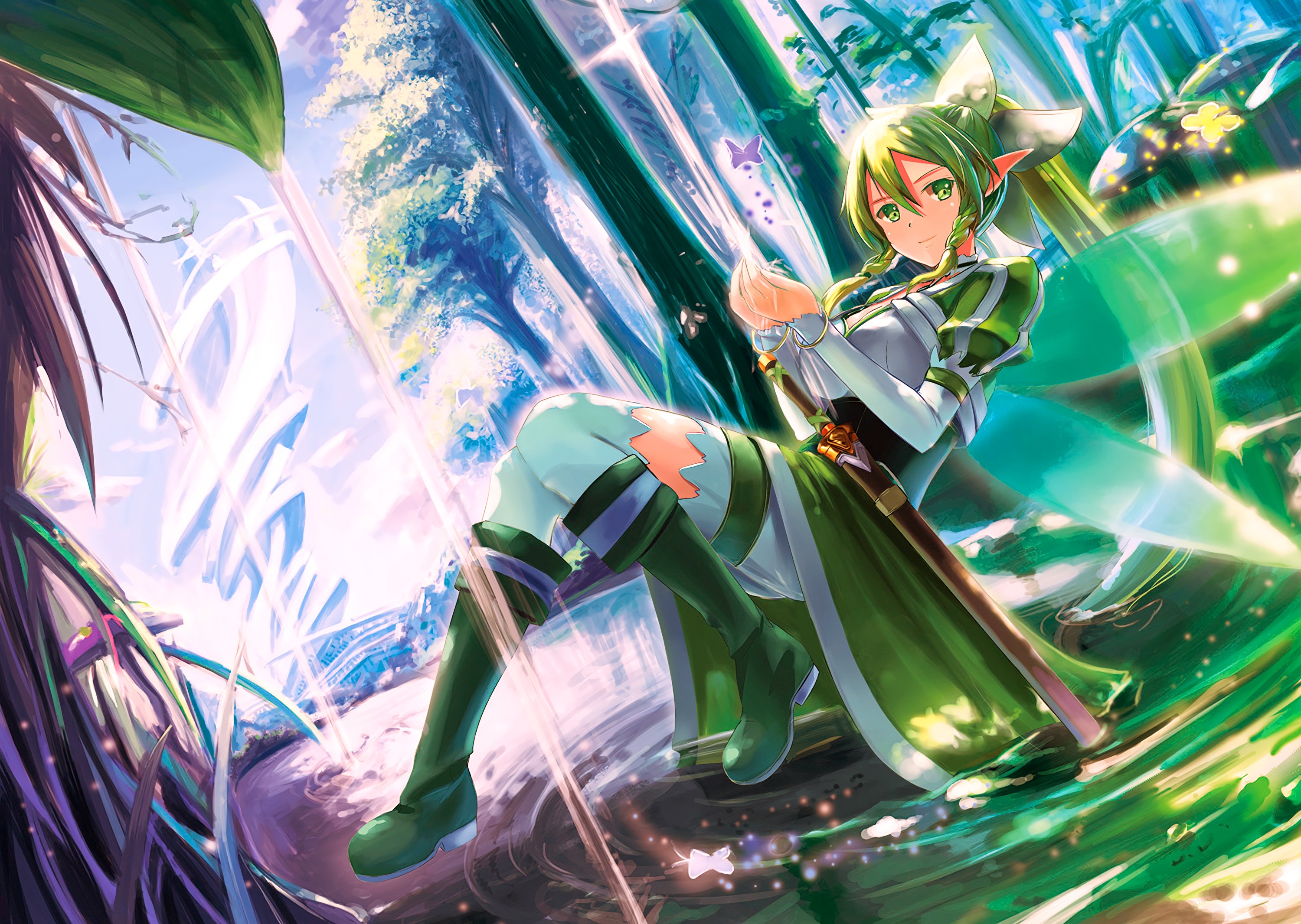 green anime wallpaper,anime,cg artwork,cartoon,fictional character,illustration