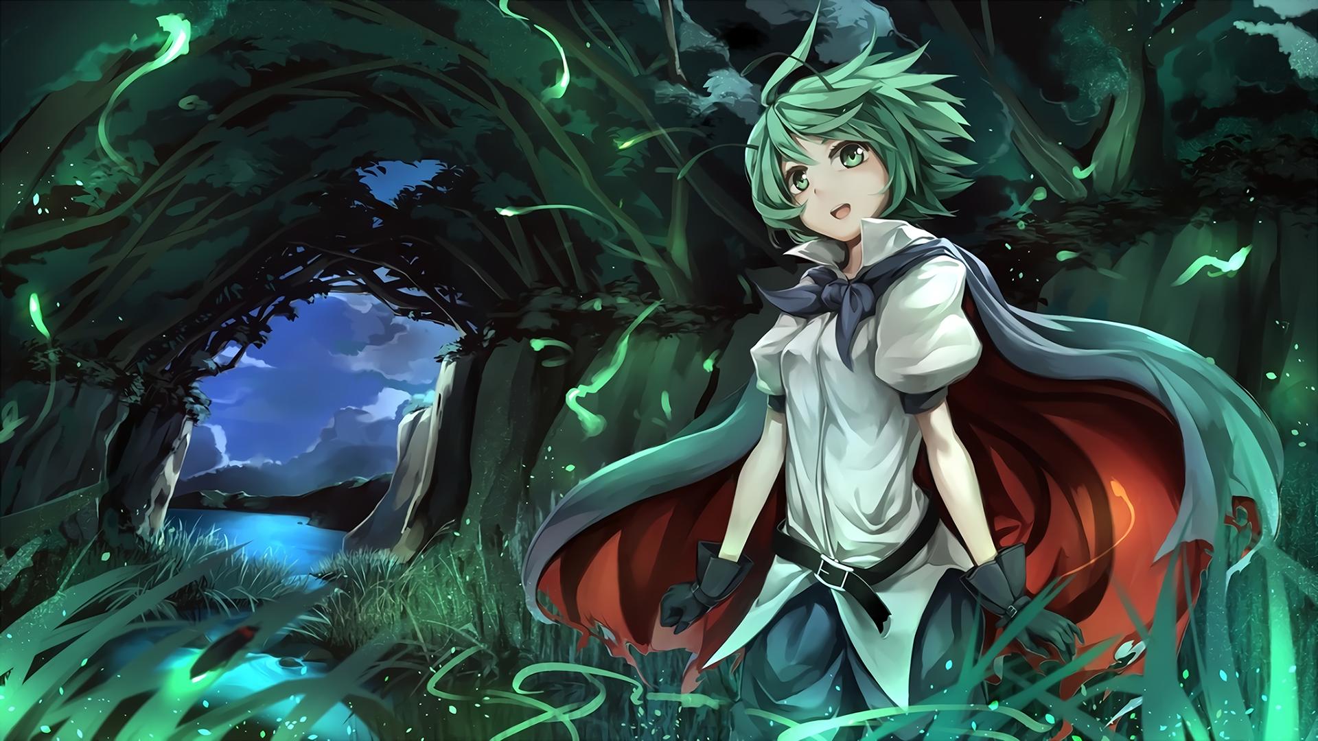 fondo de pantalla de anime verde,cg artwork,ilustración,personaje de ficción,anime,cabello negro