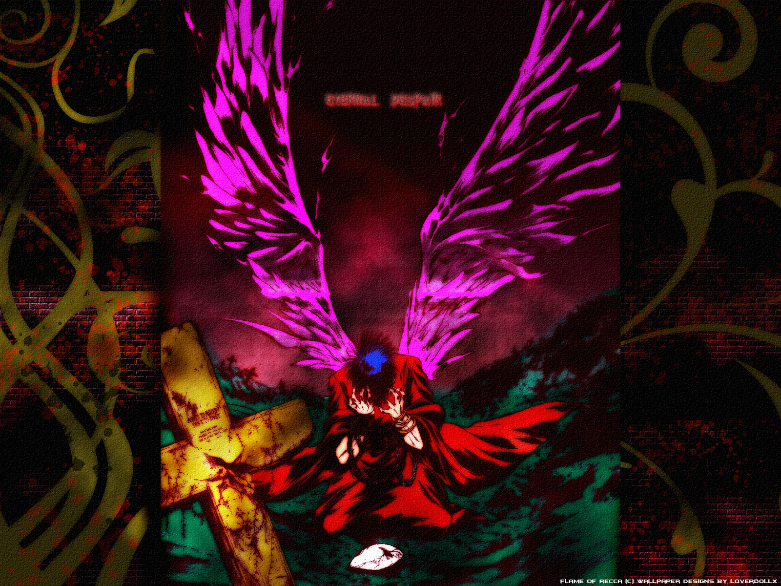 flame of recca wallpaper,graphic design,purple,wing,design,fictional character