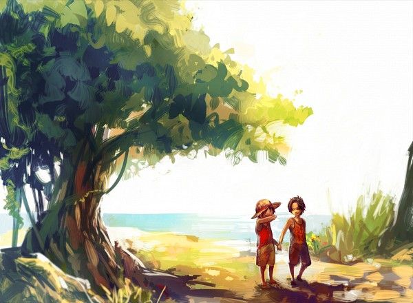 one piece handy wallpaper,people in nature,watercolor paint,painting,natural landscape,tree