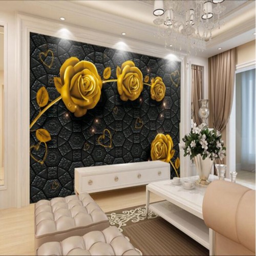 phool wale wallpaper,wall,living room,yellow,room,ceiling