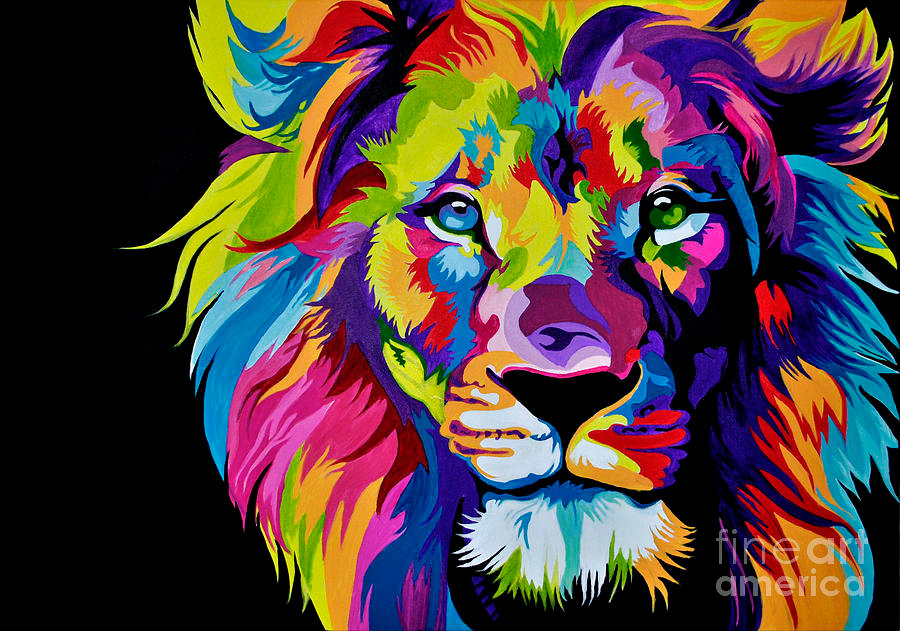 colorful lion wallpaper,lion,art,painting,felidae,illustration