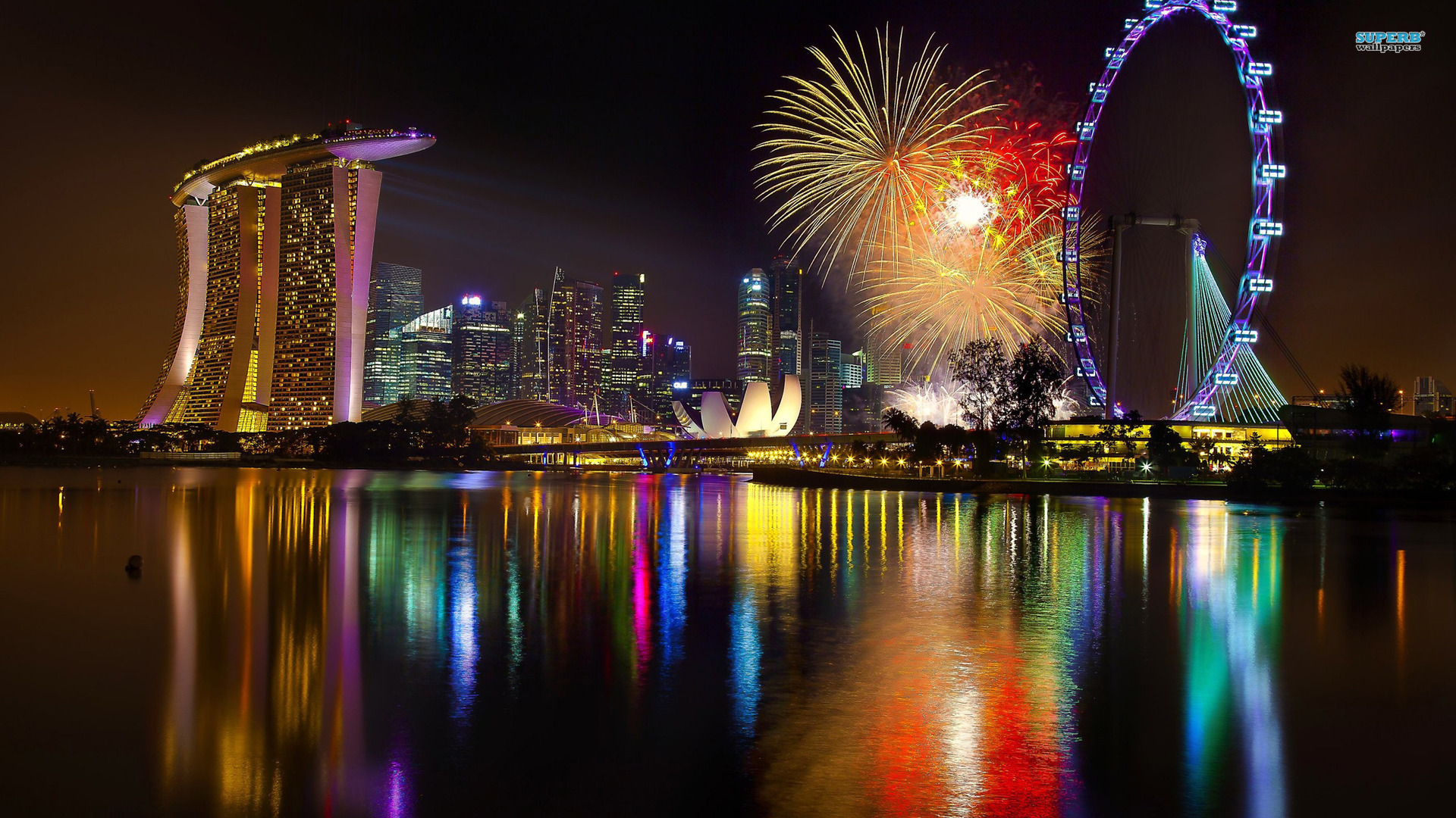 싱가포르 이미지 배경,반사,도시 풍경,수도권,밤,관람차