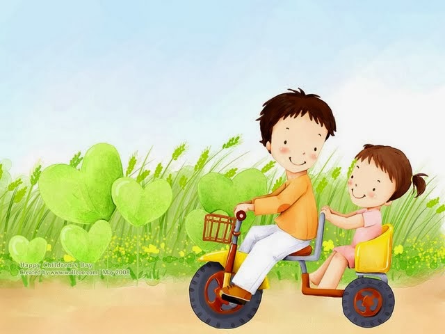 brother sister wallpaper,cartoon,child,mode of transport,vehicle,illustration