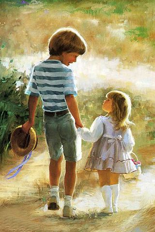 brother sister wallpaper,people in nature,painting,watercolor paint,friendship,child