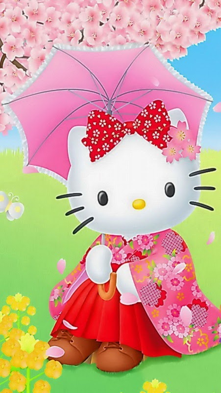 download wallpaper hello kitty lucu,pink,doll,stuffed toy,plant,toy