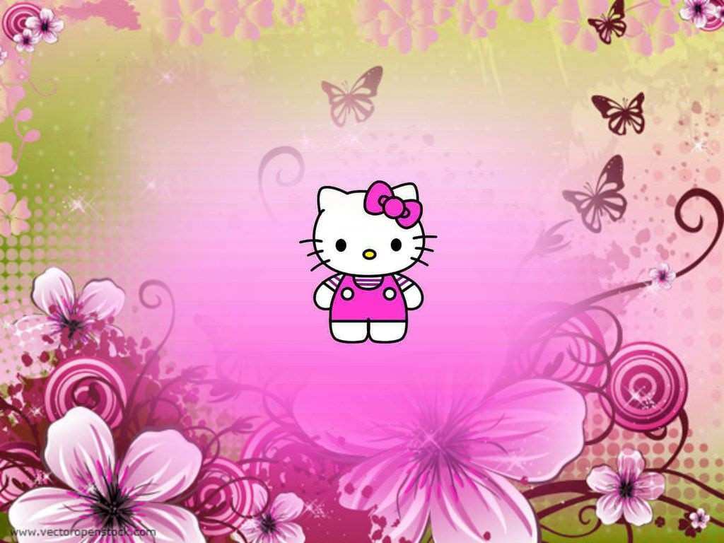 download wallpaper hello kitty lucu,pink,cartoon,design,illustration,plant