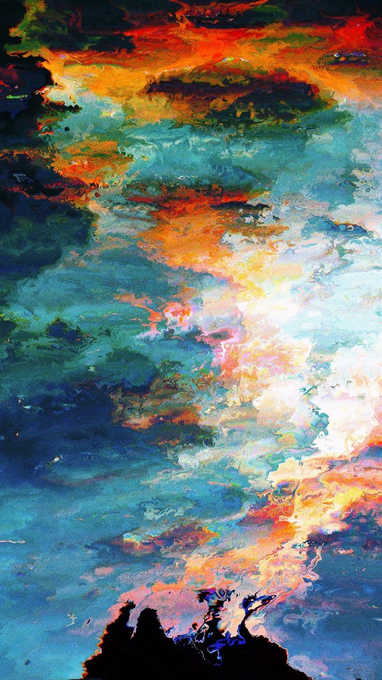 digitales hintergrundbild für handys,himmel,gemälde,aquarellfarbe,wolke,atmosphäre