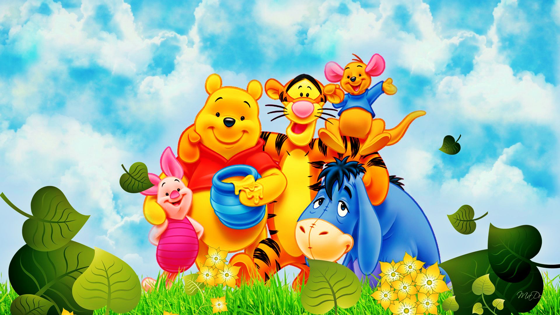 winnie pooh wallpaper,animated cartoon,cartoon,illustration,animation,plant
