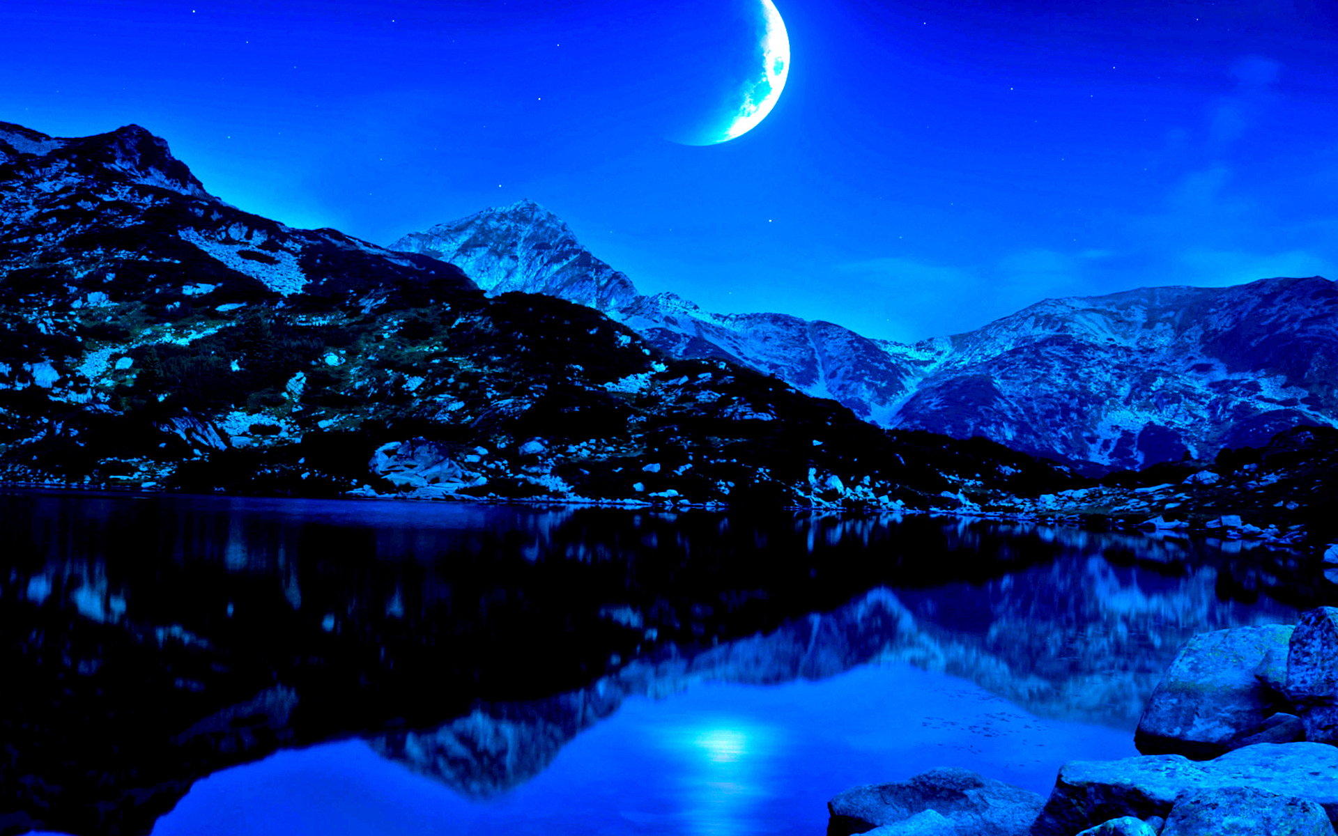 nacht natur tapete hd,natur,himmel,natürliche landschaft,mond,blau