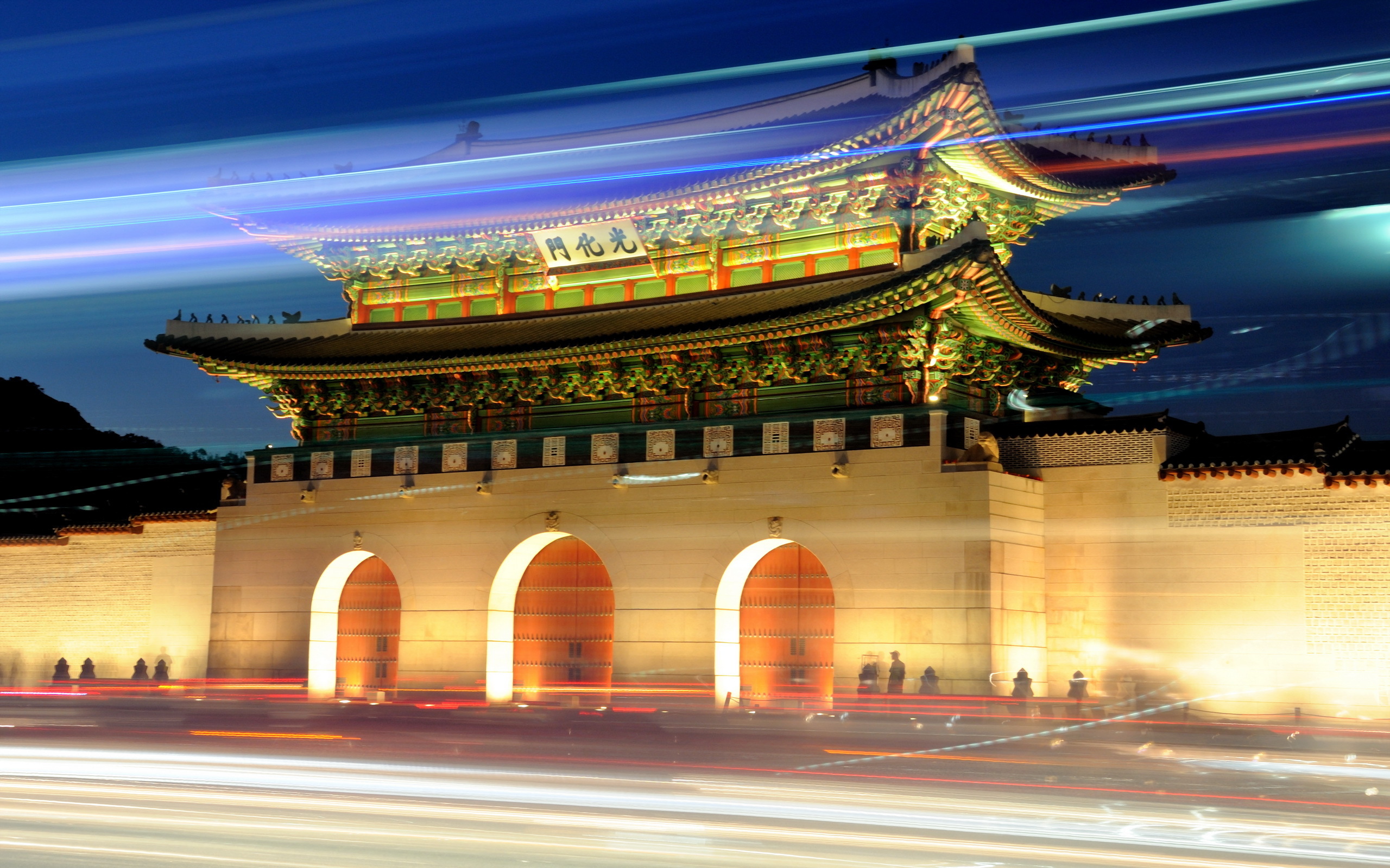 korean desktop wallpaper,landmark,architecture,light,sky,chinese architecture
