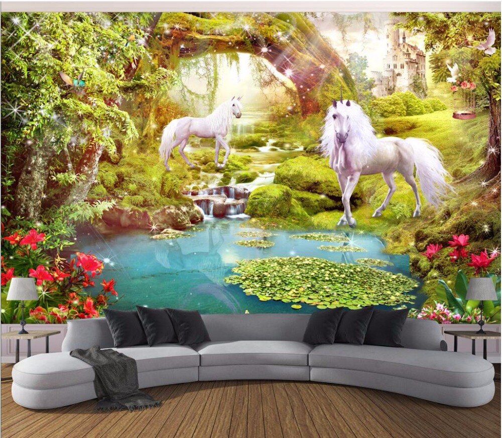 carta da parati 3d personalizzata,paesaggio naturale,murale,sfondo,parete,unicorno