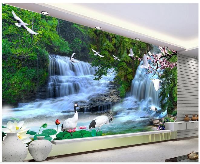 custom 3d wallpaper,waterfall,natural landscape,body of water,nature,mural