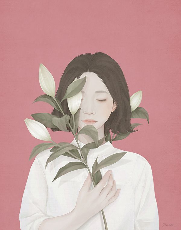 korean artist wallpaper,white,illustration,flower,lip,plant