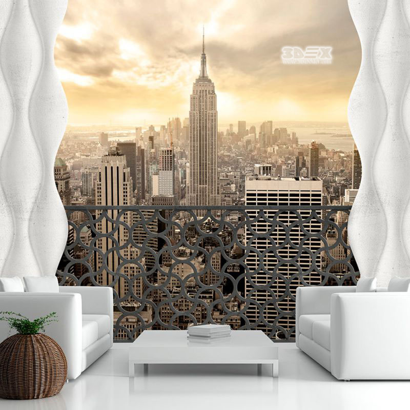3d room wallpaper,skyline,human settlement,wall,city,skyscraper