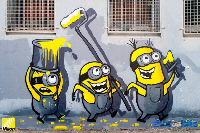 foto keren buat wallpaper,animated cartoon,cartoon,yellow,street art,wall