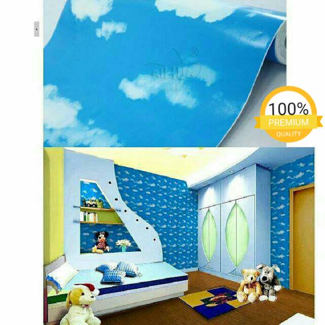wallpaper awan biru,wall,room,wallpaper,interior design,wall sticker