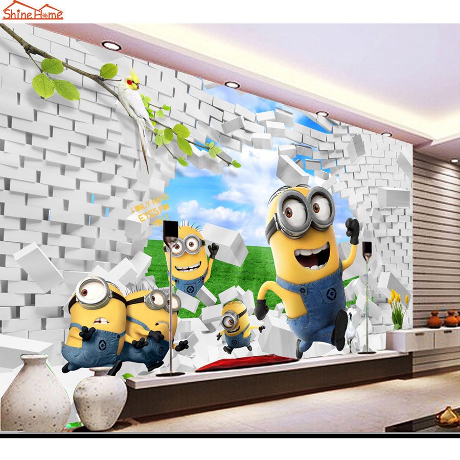 wallpaper dinding minion,cartoon,wall,wallpaper,animated cartoon,mural