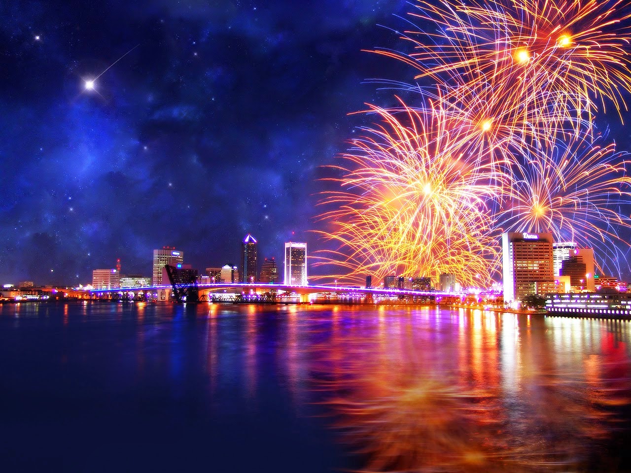 wallpaper baru,fireworks,reflection,nature,landmark,night