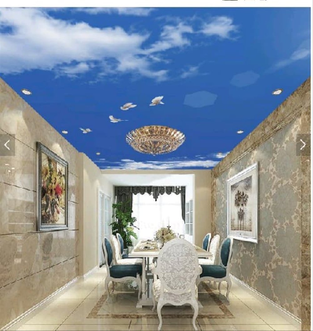 harga wallpaper plafon langit,ceiling,property,wall,blue,room