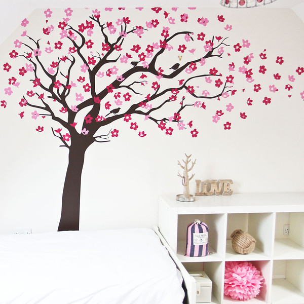 autocollant de papier peint jual,rose,autocollant mural,arbre,chambre,fleur de cerisier