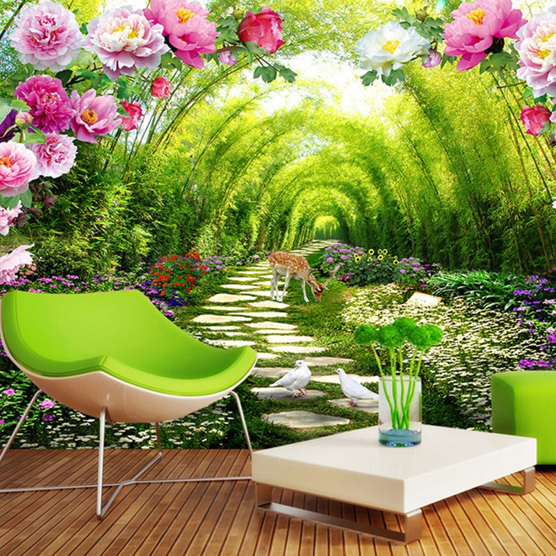 wallpaper bunga 3d,nature,green,natural landscape,flowerpot,plant