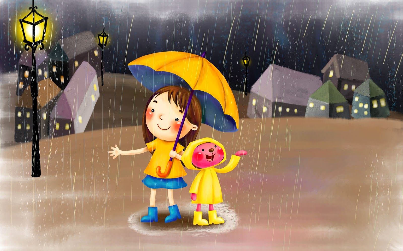 fondo de pantalla hujan bergerak,dibujos animados,ilustración,dibujos animados,paraguas,animación