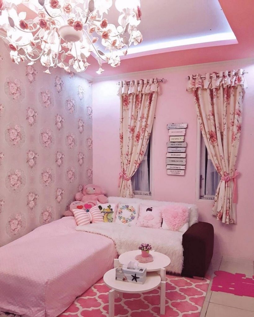 벽지 dinding lucu,분홍,방,인테리어 디자인,가구,천장