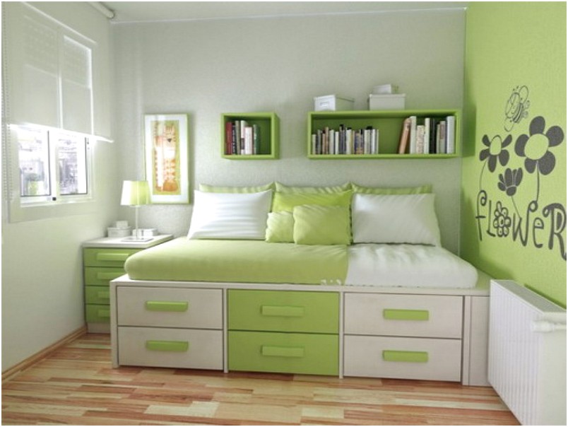 carta da parati a motivi kamar tidur sempit,mobilia,letto,camera,verde,camera da letto