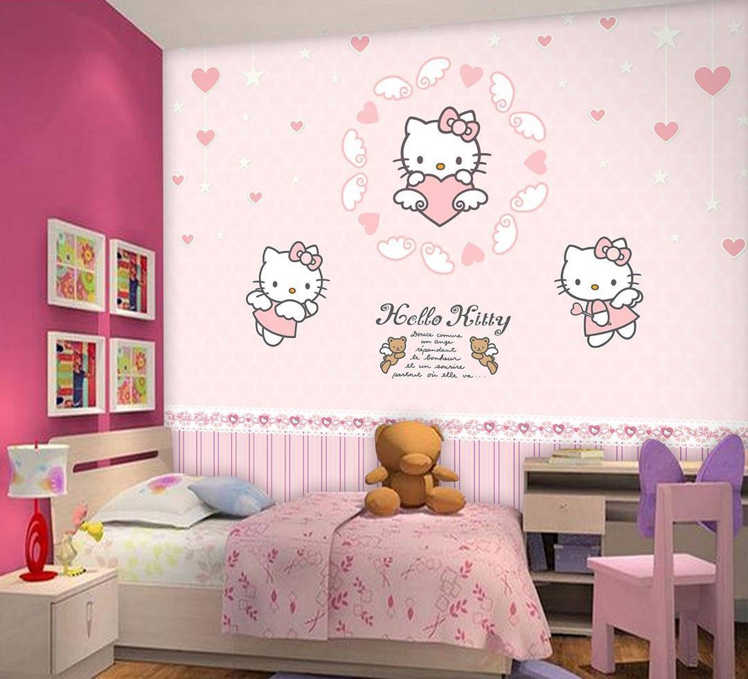 ハルガ壁紙dinding hello kitty per meter,ピンク,寝室,壁,ルーム,壁紙