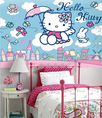 fond d'écran harga dinding hello kitty,produit,autocollant mural,rose,chambre,mur