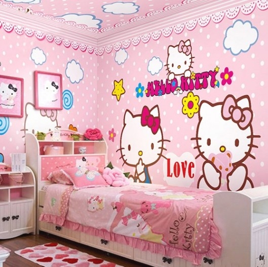 papier peint kamar hello kitty,rose,produit,chambre,fond d'écran,mur