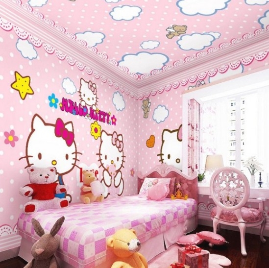 papier peint kamar hello kitty,rose,chambre,fond d'écran,produit,meubles