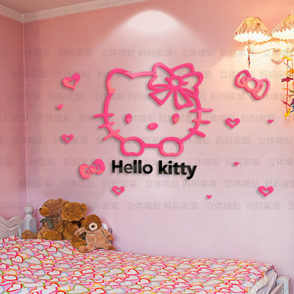 papier peint bonjour kitty untuk kamar,rose,autocollant mural,mur,fond d'écran,chambre