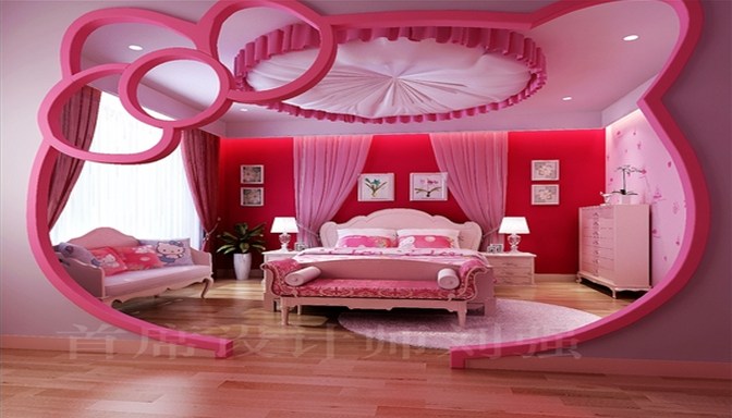 wallpaper kamar hello kitty,ceiling,pink,decoration,room,bedroom