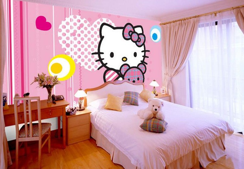 wallpaper hello kitty untuk kamar,bedroom,room,pink,wall,interior design