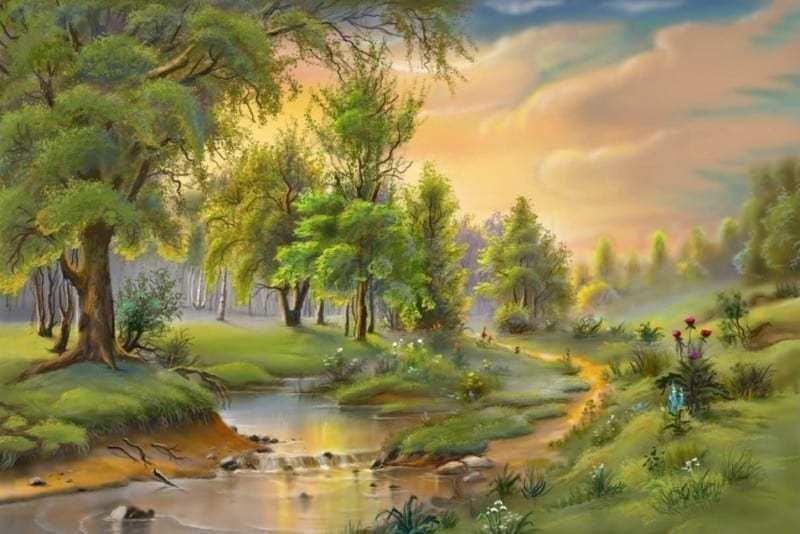 contoh gambar wallpaper,natural landscape,nature,painting,watercolor paint,tree