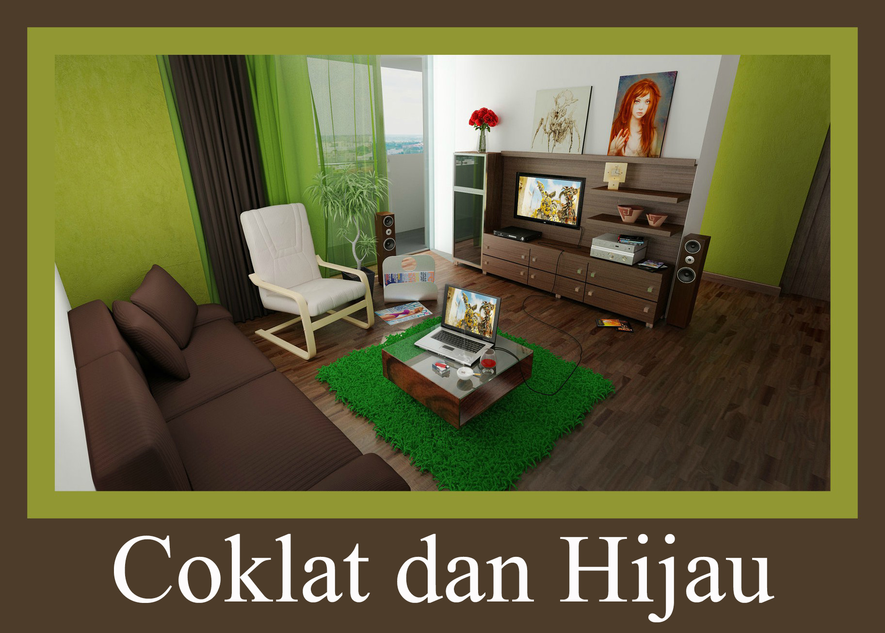벽지 warna coklat,거실,방,가구,초록,인테리어 디자인