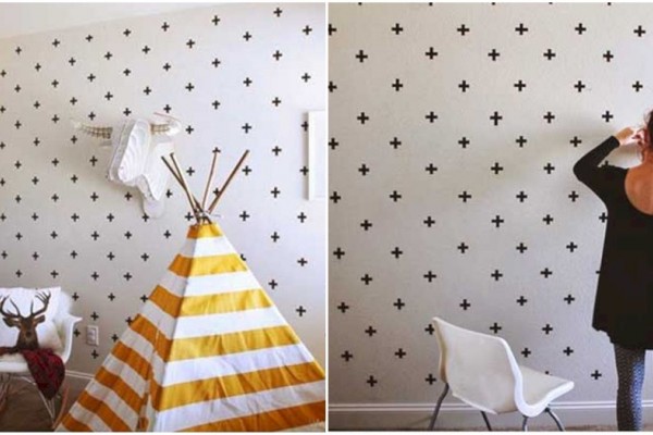 cara membuat wallpaper dinding dengan cat,wallpaper,wall,yellow,interior design,room