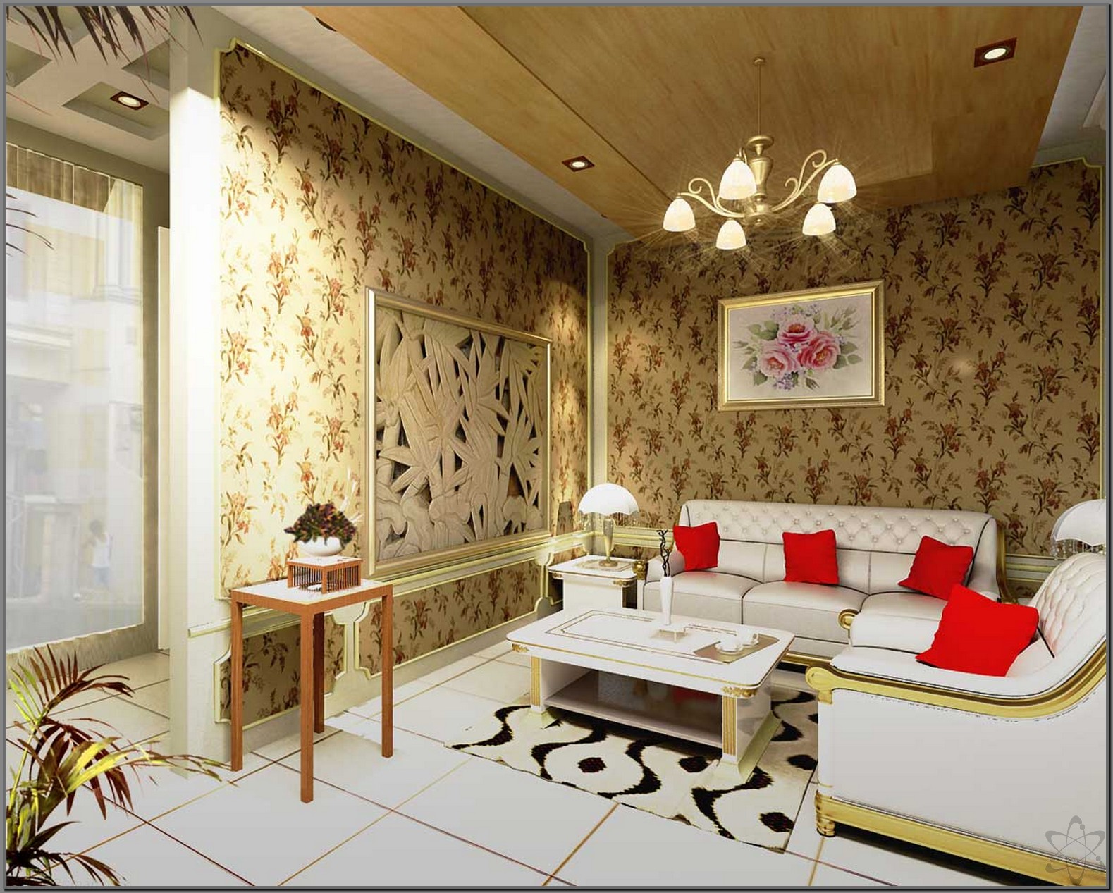 motif wallpaper untuk ruang tamu sempit,living room,interior design,room,property,furniture