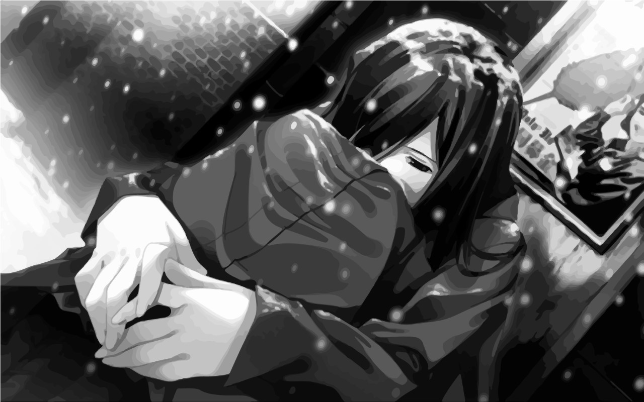 gambar wallpaper putih,cartoon,anime,monochrome,fictional character,cg artwork