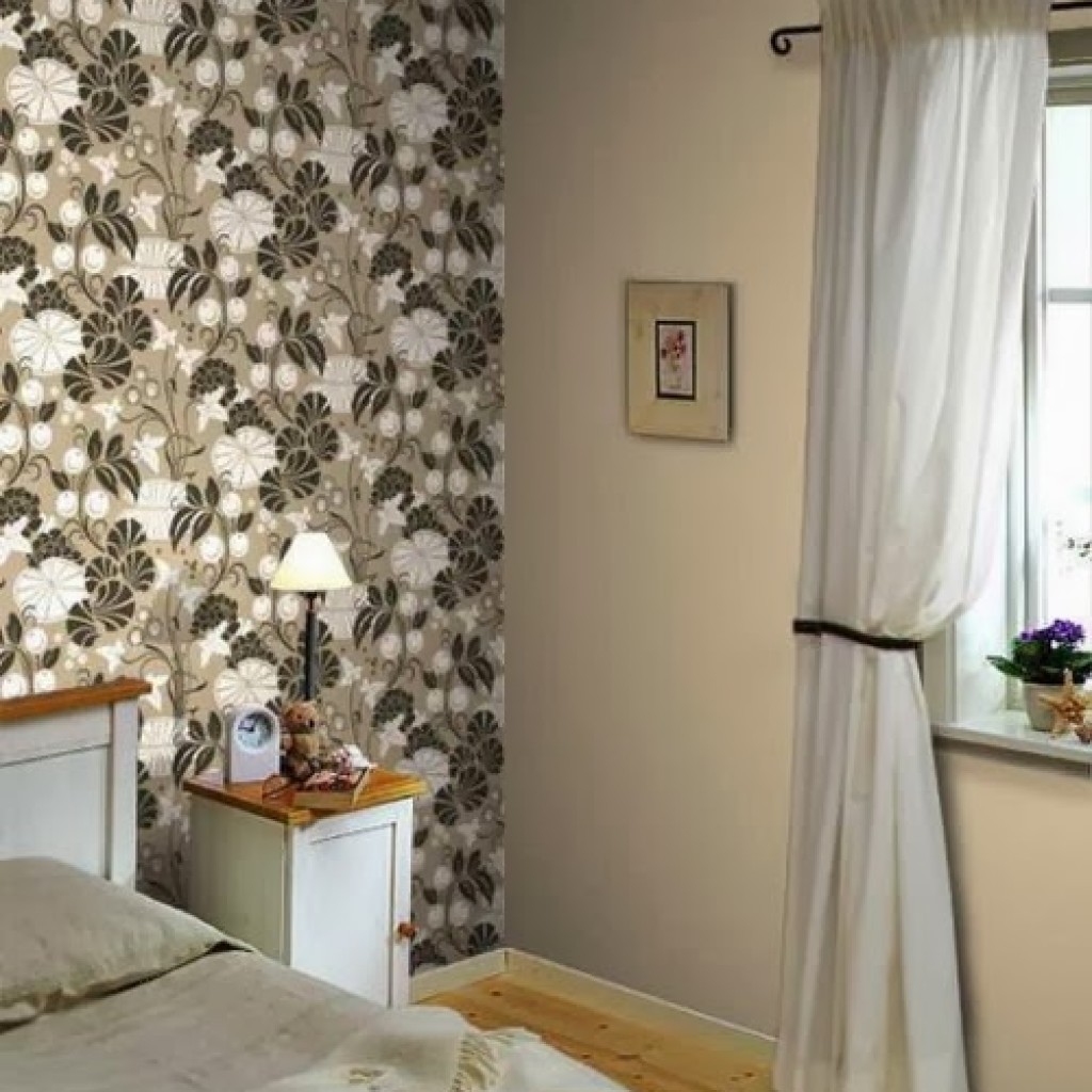 wallpaper dinding kamar hitam putih,curtain,window treatment,room,interior design,wall