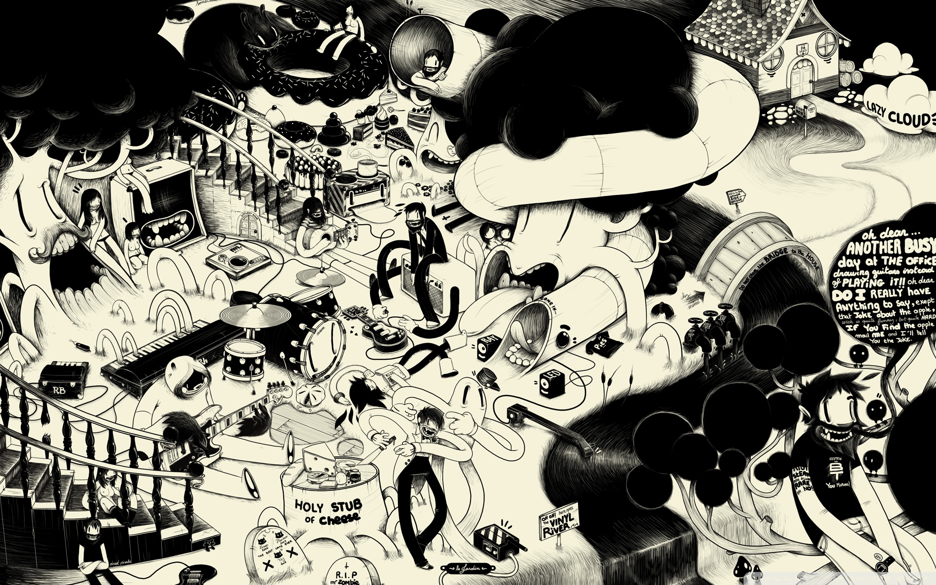 black style wallpaper,cartoon,illustration,monochrome,design,black and white