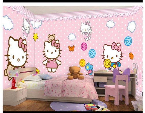 wallpaper dinding kamar tidur perempuan,wallpaper,room,pink,cartoon,interior design