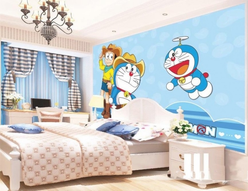 papel tapiz con motivos tembok,dibujos animados,pared,habitación,dormitorio,fondo de pantalla