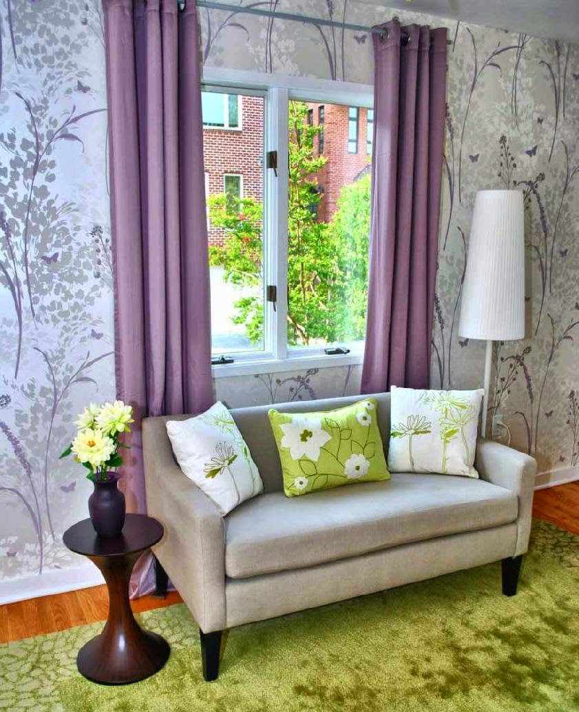 papier peint gambar ruang tamu,rideau,violet,meubles,design d'intérieur,chambre